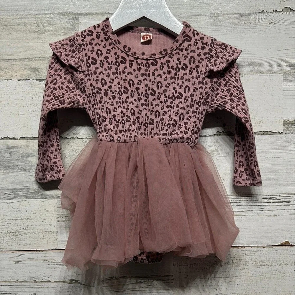 Leopard Tulle Skirt Bodysuit Girls 6-9M Pink‎ Ruffle Balletcore EUC